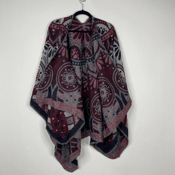 2/$30 NEW Boho Southwest Ruana Oversized Open Wrap Poncho Blanket Scarf - Picture 8 of 11